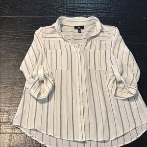 2/$10 I.N. San Francisco White and Black Striped Button-Down Shirt